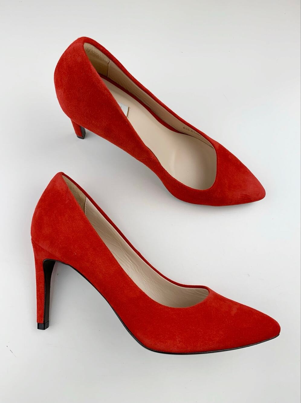 Cole Haan Grand Os Red Suede Pumps Pointed Toe High Heels Slip On Women's 7